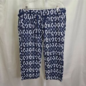 Freedom Trail by Kyodan Blue Geometric Linen Blend Capri Pants Size Large